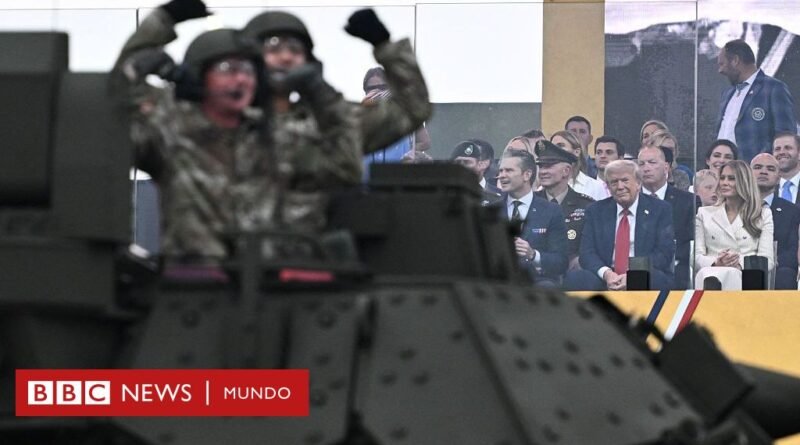 Las impresionantes imágenes del desfile militar de Trump y de las protestas más grandes en su contra desde que volvió al poder - BBC News Mundo