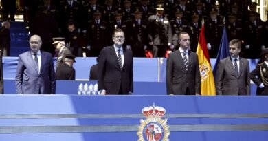 Desde la izquierda, Jorge Fernández Díaz, Mariano Rajoy, Francisco Martínez e Ignacio Cosidó, en un acto en junio de 2014.